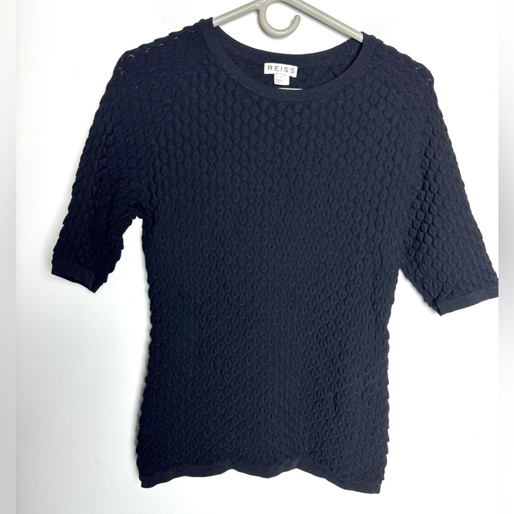 Reiss Black Textured Short Sleeve Knit Top